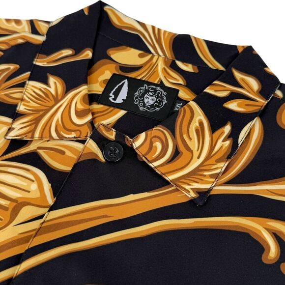 NEW Tachuntfish Men's The Mojito Baroque Floral Button Down Shirt Black/Gold XXL - Picture 1 of 8